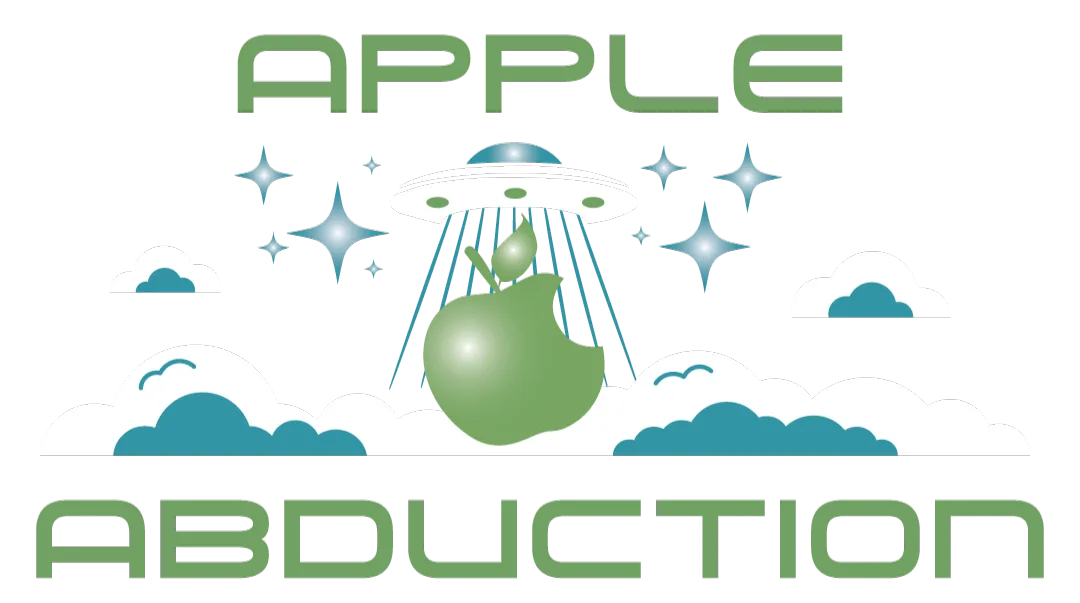 Apple abduction icon logo, Apple with ufo, The laughing Goat Exclusive Strain Icon