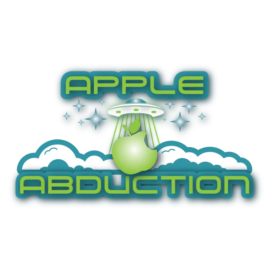 Apple abduction strain icon logo, Apple with ufo, The laughing Goat Exclusive Strain Icon